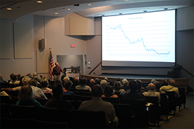 VIMS professor Stan Allen presents an After Hours lecture in McHugh Auditorium at the Virginia Institute of Marine Science.