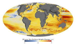 Data from NASA and European satellites shows acceleration in global sea-level rise, driven mainly by increased ice melting in Greenland and Antarctica. Nerem et al., PNAS 2018.