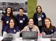 McGuire Nuss (tan sweater) volunteers with a group of VIMS colleagues as part of the annual Blue Crab Bowl marine knowledge competition.