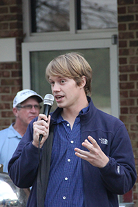 VIMS graduate student Joseph Matt speaks to attendees at the Mermaid Cup.