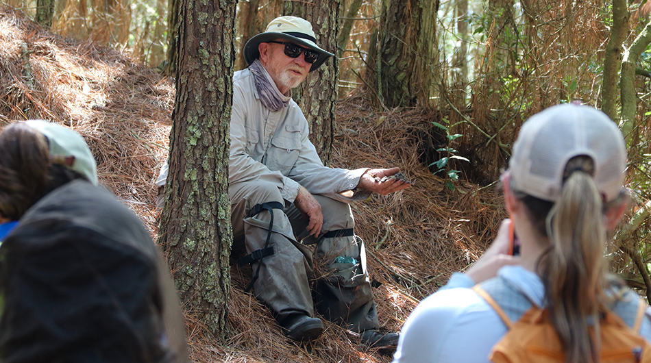 ESL Director Richard Snyder paused in the forest on Parramore Island to discuss the different ecosystems of the barrier island.